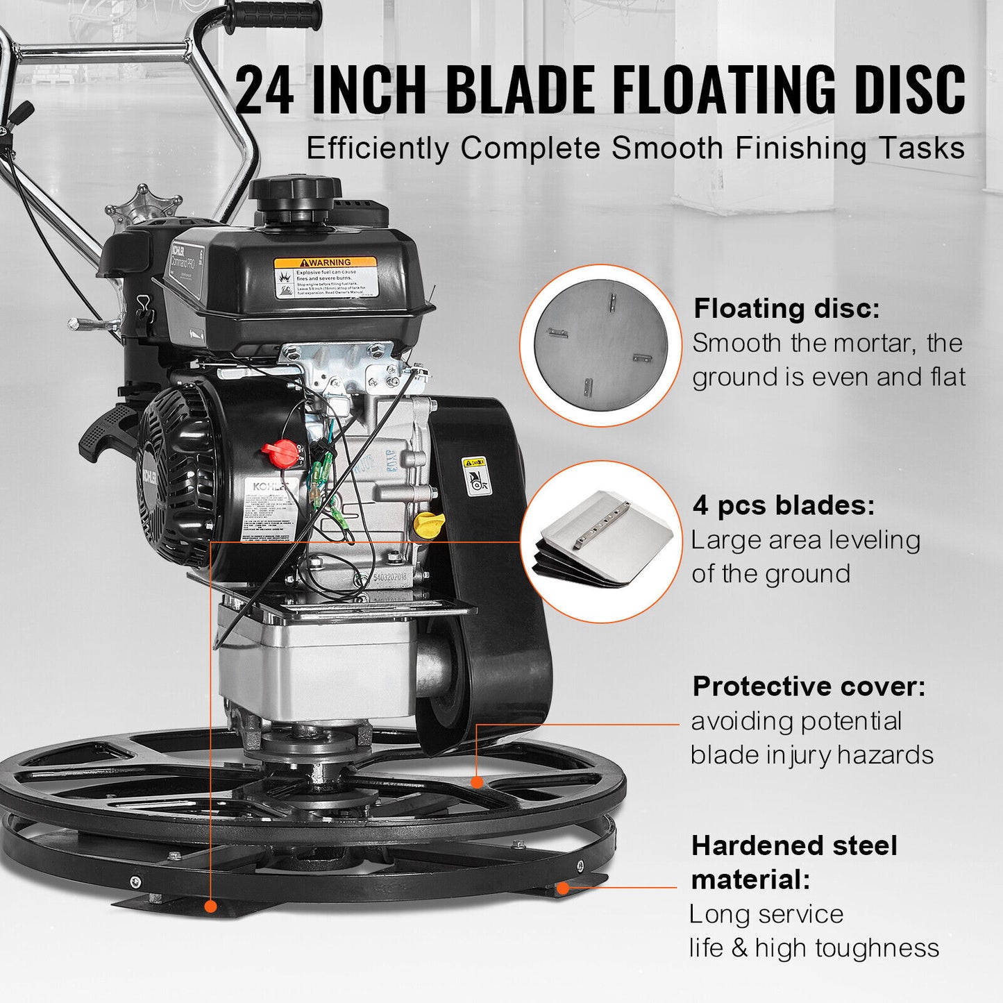VEVOR Truelle À Ciment Conducteur Marchant À Essence 610 Mm 6 CV Lame Flottante