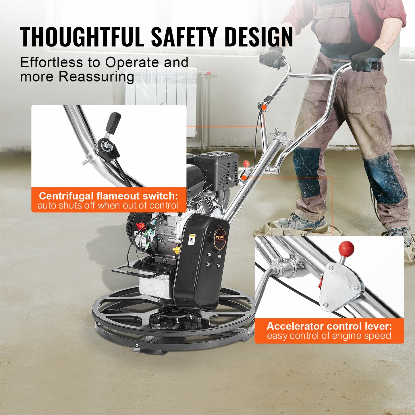 VEVOR Truelle À Ciment Conducteur Marchant À Essence 610 Mm 6 CV Lame Flottante