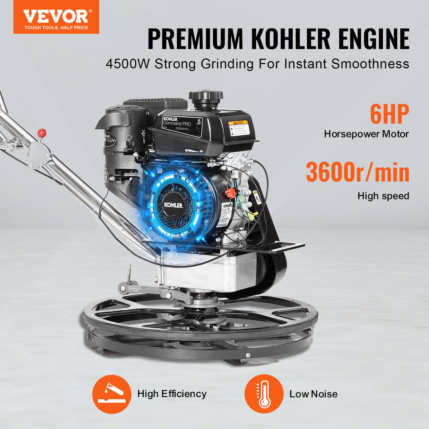 VEVOR Truelle À Ciment Conducteur Marchant À Essence 610 Mm 6 CV Lame Flottante