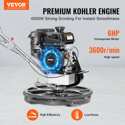 VEVOR Truelle À Ciment Conducteur Marchant À Essence 610 Mm 6 CV Lame Flottante