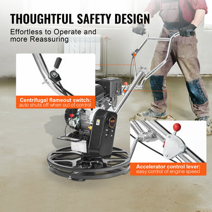 VEVOR Truelle À Ciment Conducteur Marchant À Essence 610 Mm 6 CV Lame Flottante